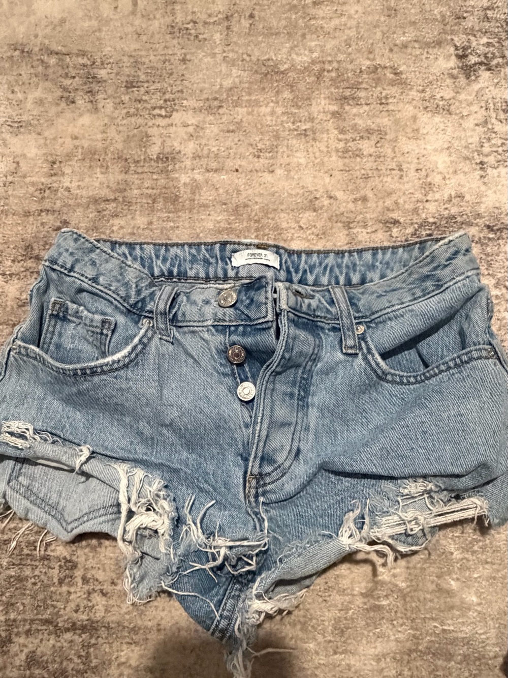 Forever 21 Light Blue Distressed High-Rise Denim Shorts